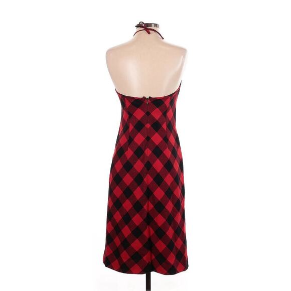 Ralph Lauren Vintage Halter Dress 90s Red Black Buffalo Plaid Check Wool 4 XS S - Picture 3 of 7